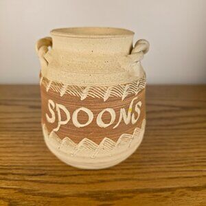 Handmade Studio Pottery Utensil Holder | Rustic Kitchen Crock | Signed Pottery